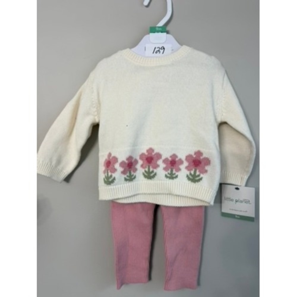Little Planet Floral Sweater Pants Set Baby 9M Pink Ribbed NWT